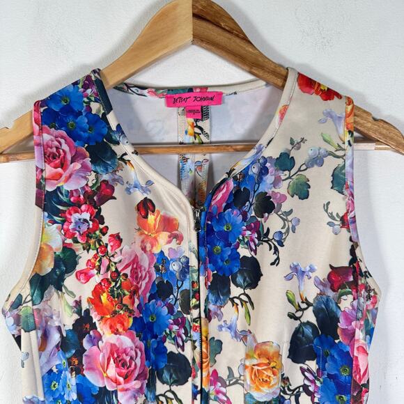Betsey Johnson Dress Womens 8 Colorful Floral Scuba Career Midi Wedding A-Line - Picture 9 of 12